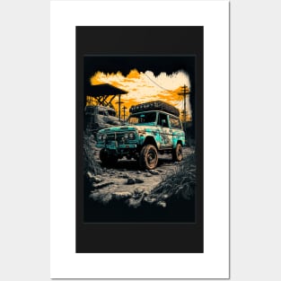 Teal Safari pick up truck in the ruined world Posters and Art